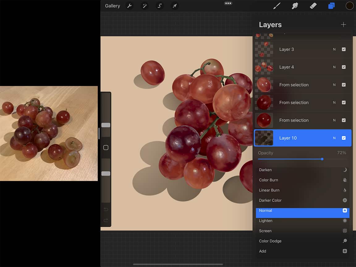 How to Draw Grapes: Adjusting opacity is a useful tool when drawing digitally.