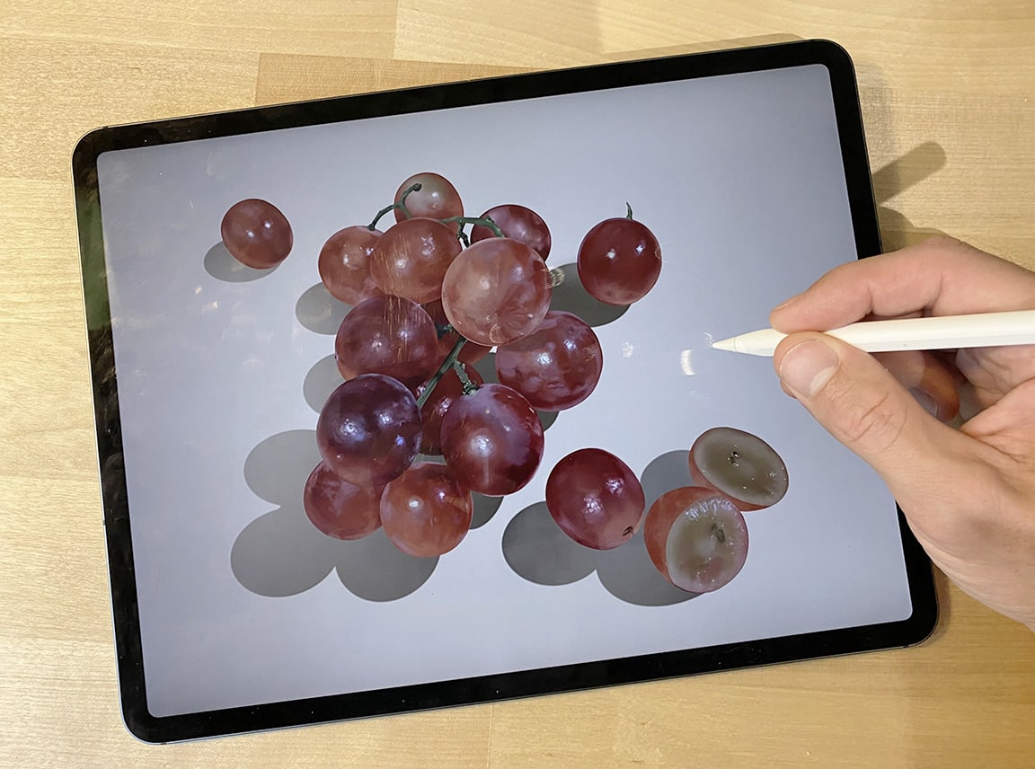 Learn the process of creating a digital grape drawing with Procreate on iPad Pro.