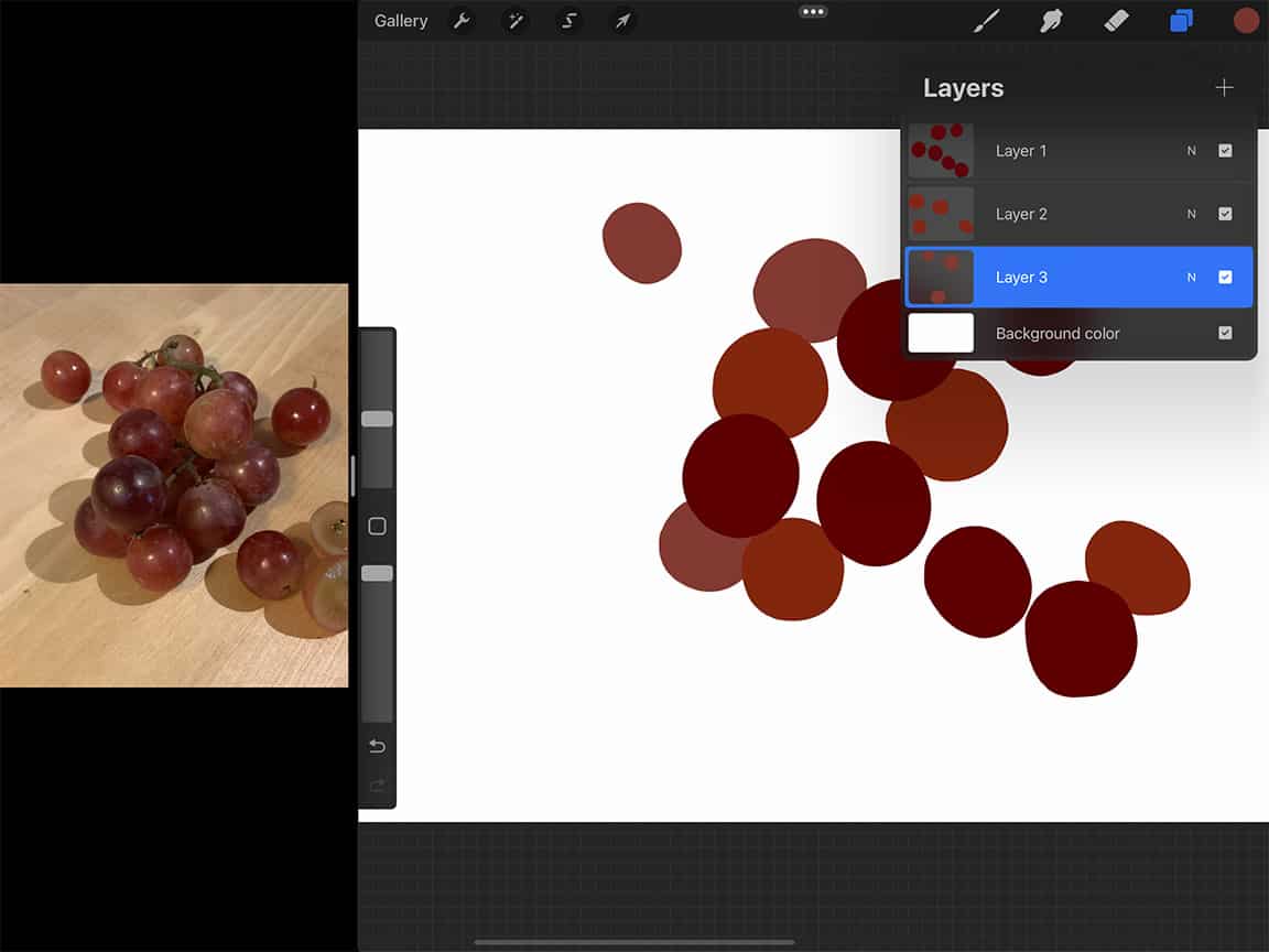 How to Draw A Grape: Blocking out your colours first is helpful for digital painting.