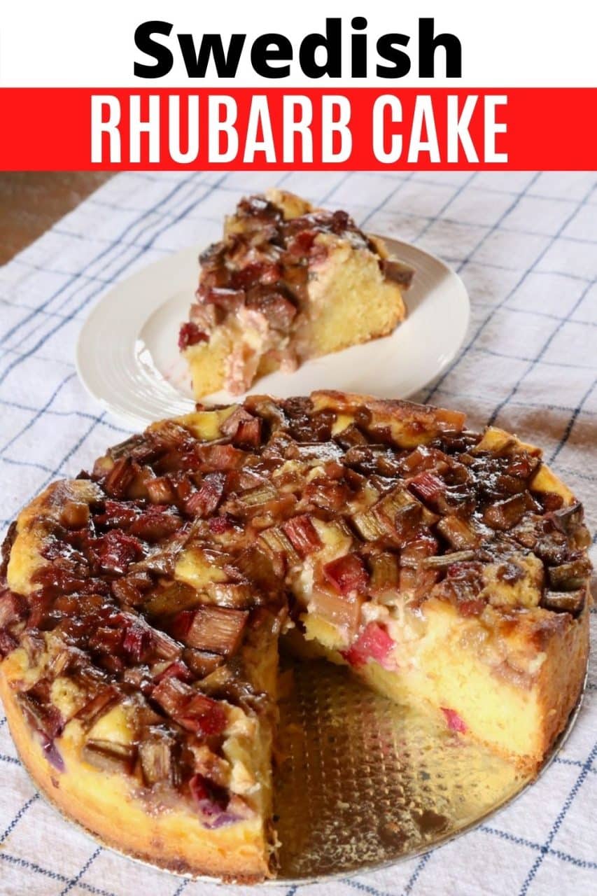 Save our Rabarberkage Swedish Rhubarb Cake recipe to Pinterest!