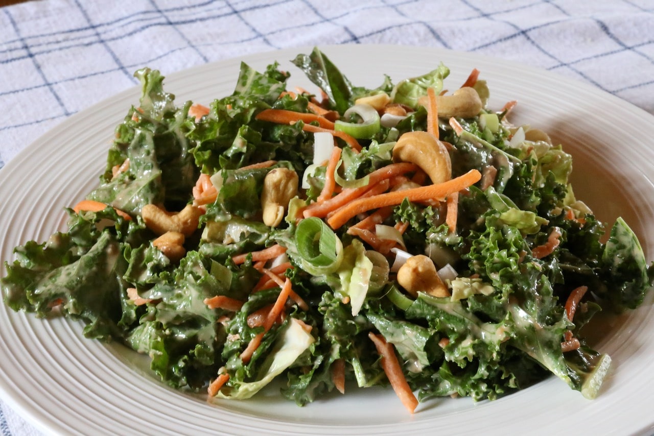 Creamy Vegan Miso Tahini Dressing Kale Salad Recipe