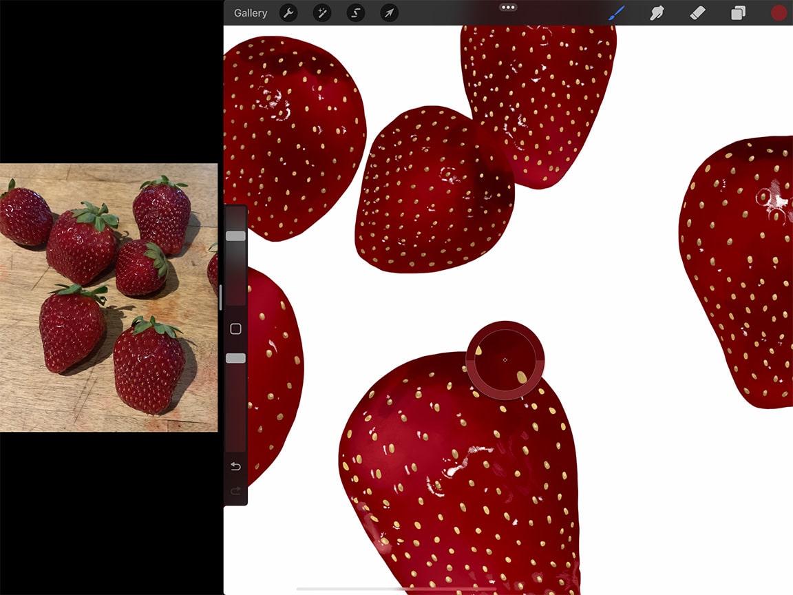 How to Draw Strawberries: Hold one finger down on the screen to open up the colour selector.