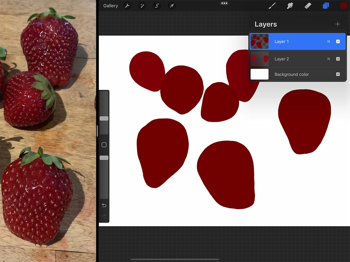 How To Draw Strawberries: To activate the alpha lock, swipe a layer to the right with two fingers.