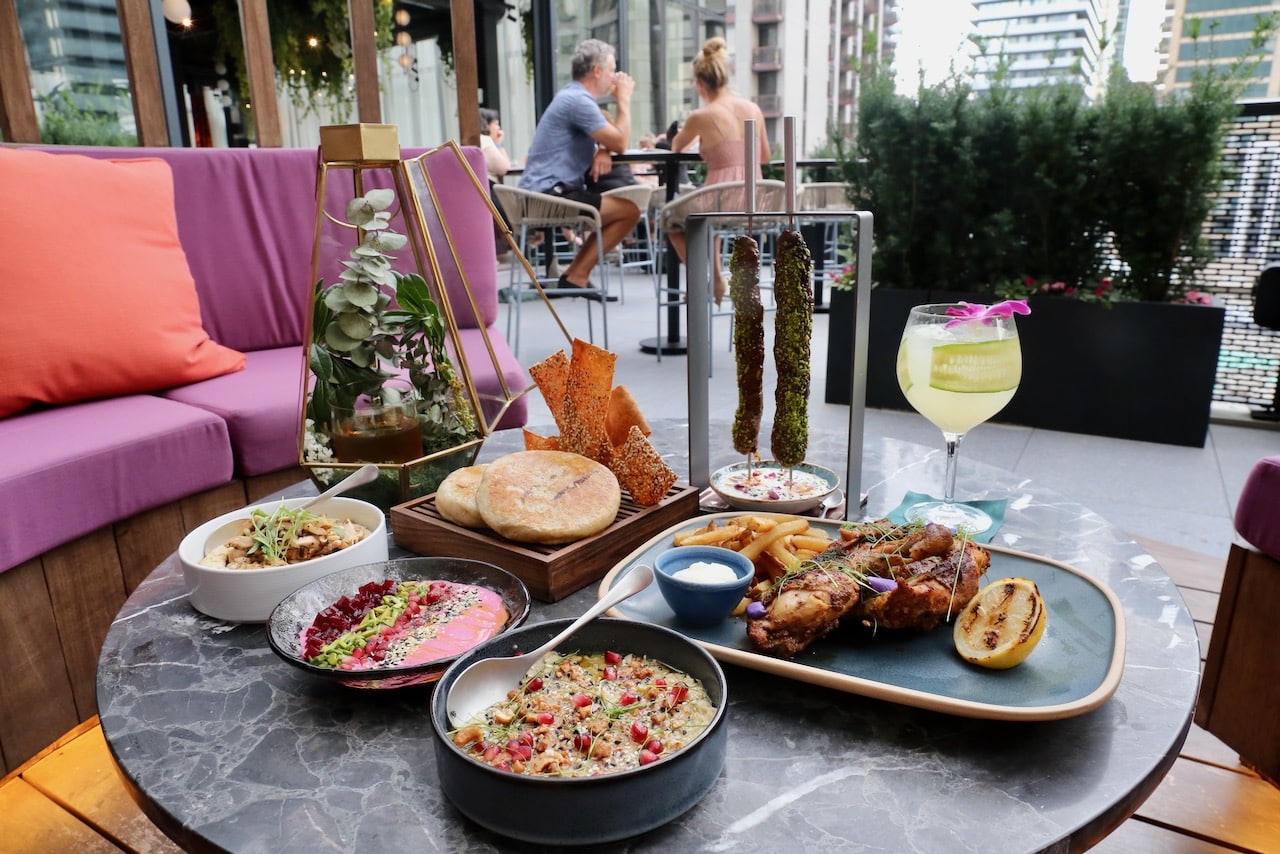 Restaurants in Yorkville: SKYLIGHT at the W Hotel Toronto offers a trendy rooftop patio serving Mediterranean fare. 