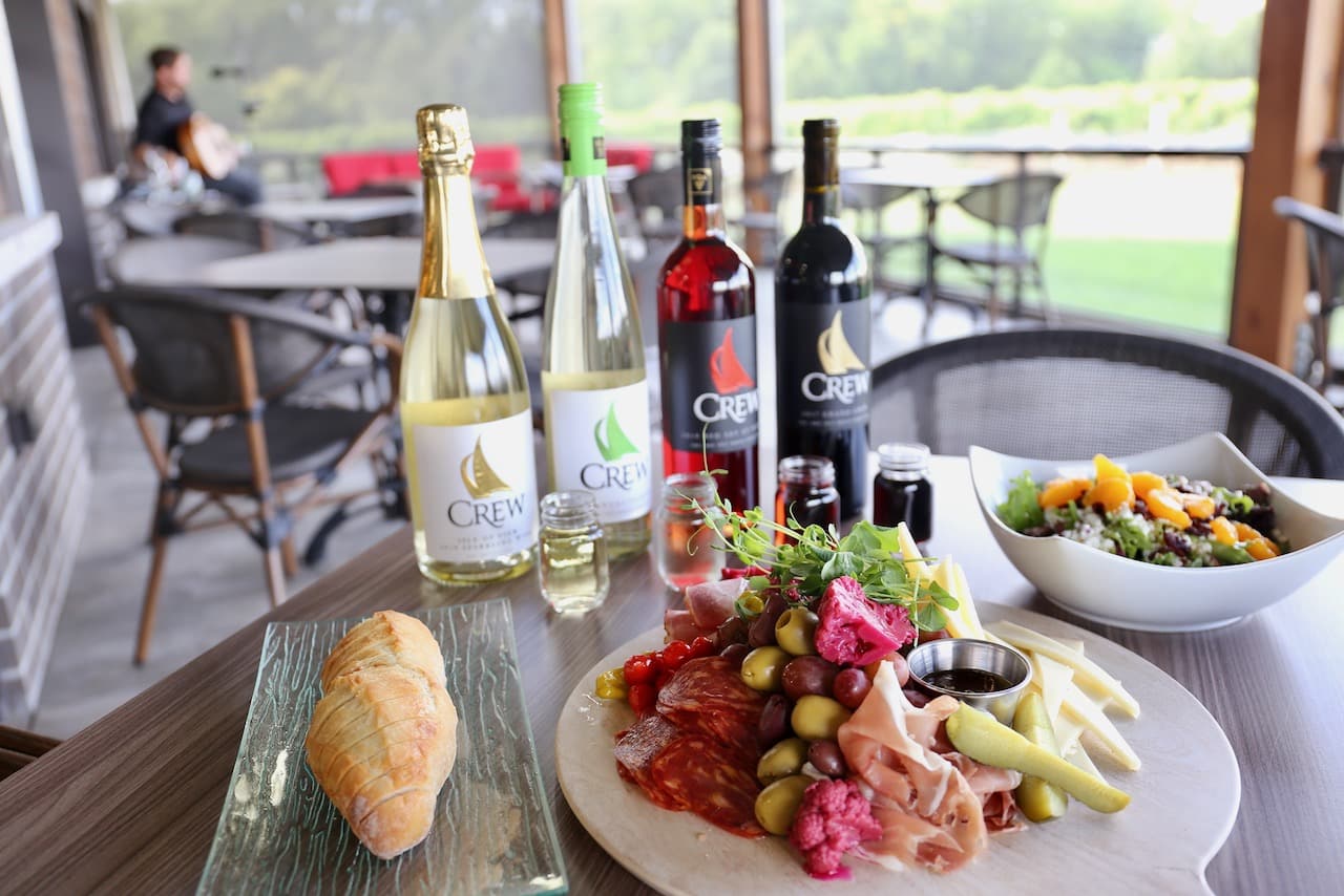 CREW Winery offers weekly live music and a delicious cheese and charcuterie board.