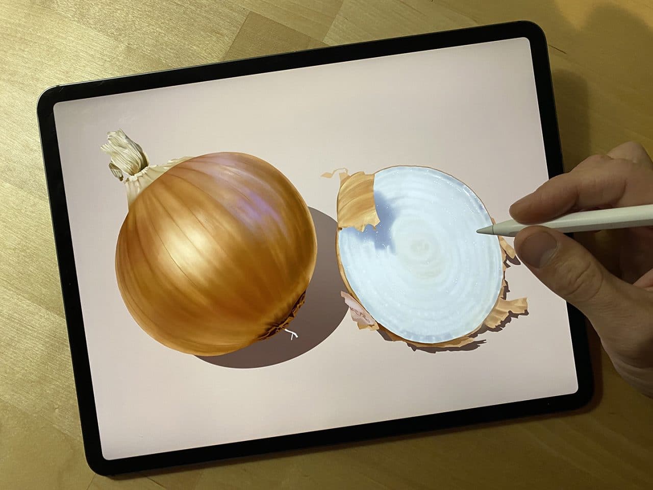 Learn the process of creating a digital onion drawing with Procreate on iPad Pro.