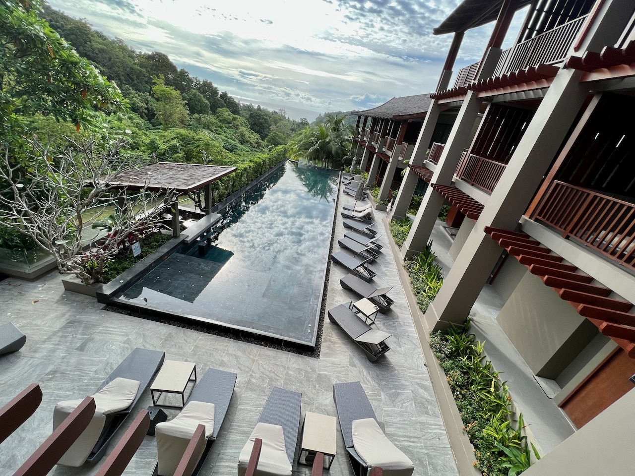 Avista Hideaway Phuket MGallery Resort has 3 pools. This is the quiet adults-only pool surrounded by lush jungle.