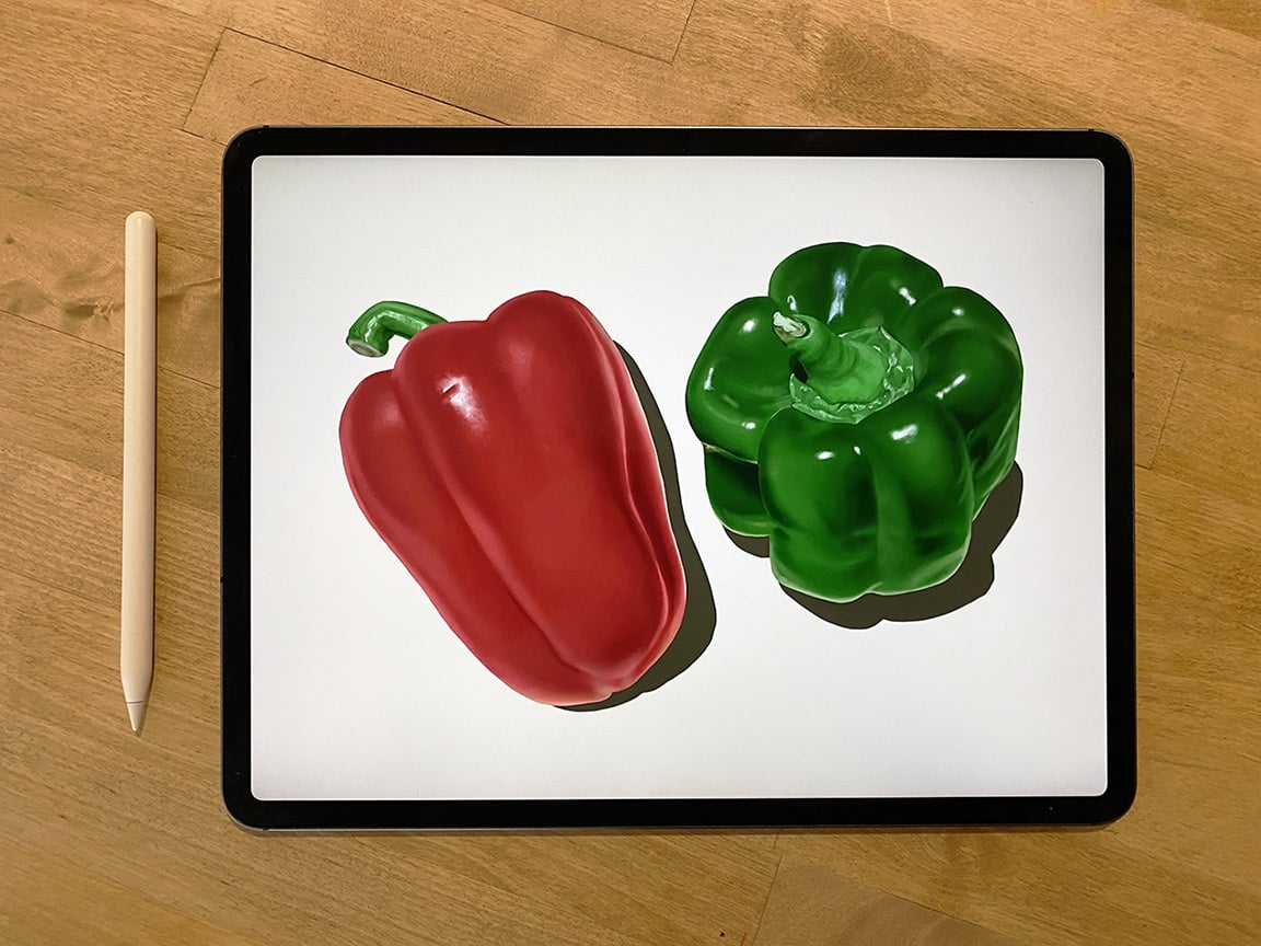Learning how to draw capsicums digitally is easy with Procreate on iPad Pro.