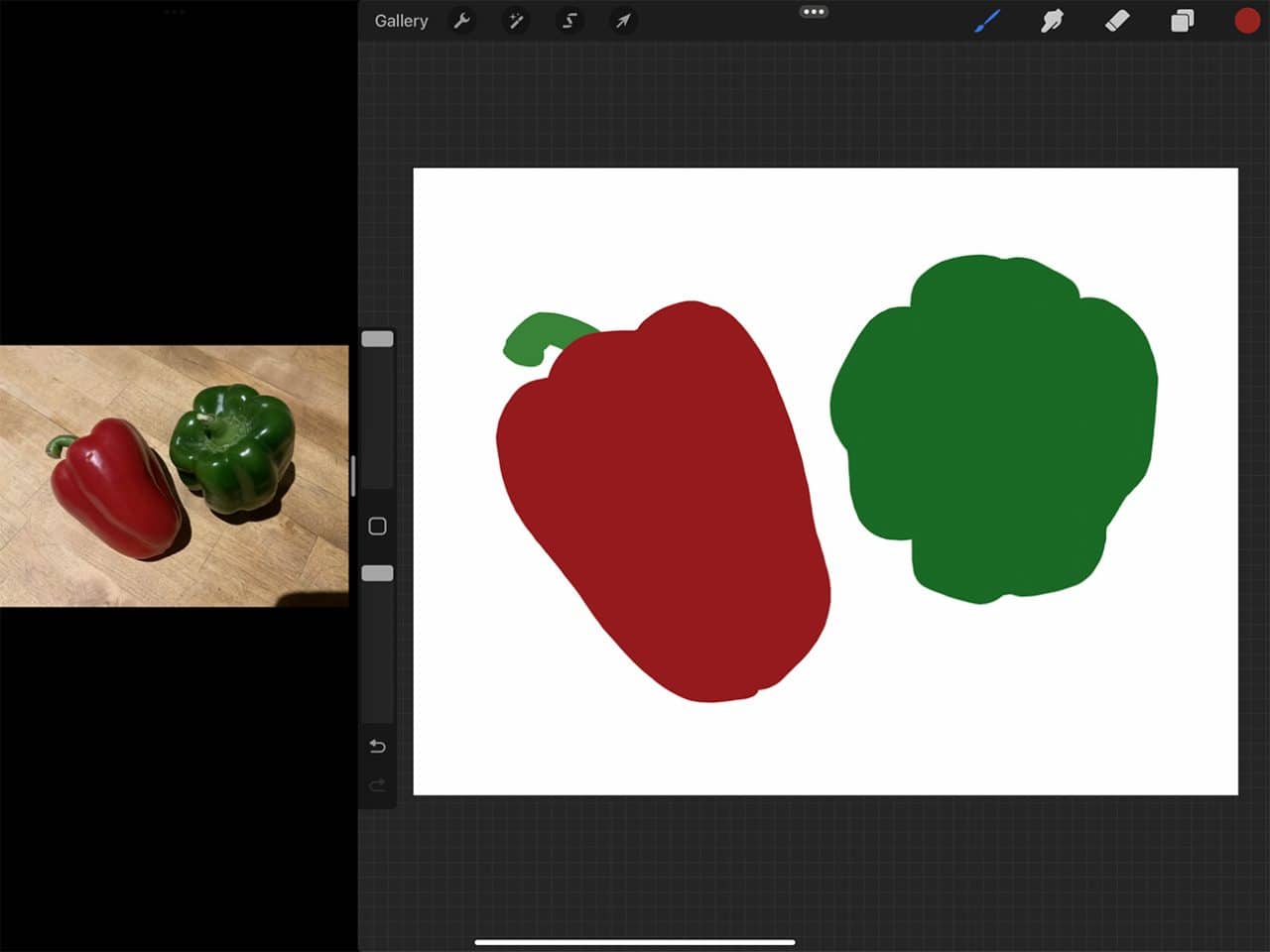 How to Draw Capsicums: Blocking out your colours first is helpful for digital painting.
