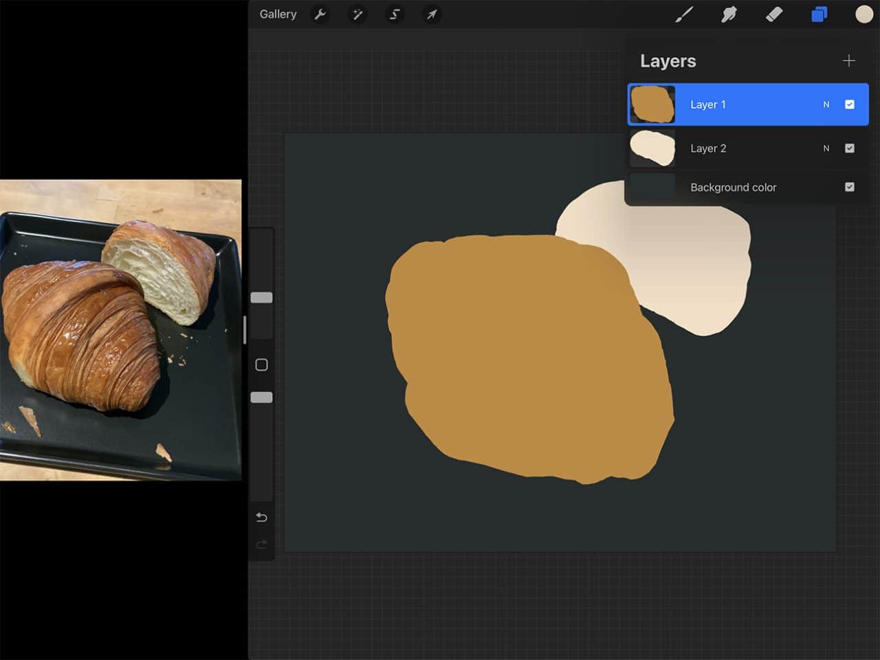 How to Draw Croissants: Swipe your layer to the right with two fingers to alpha lock it.