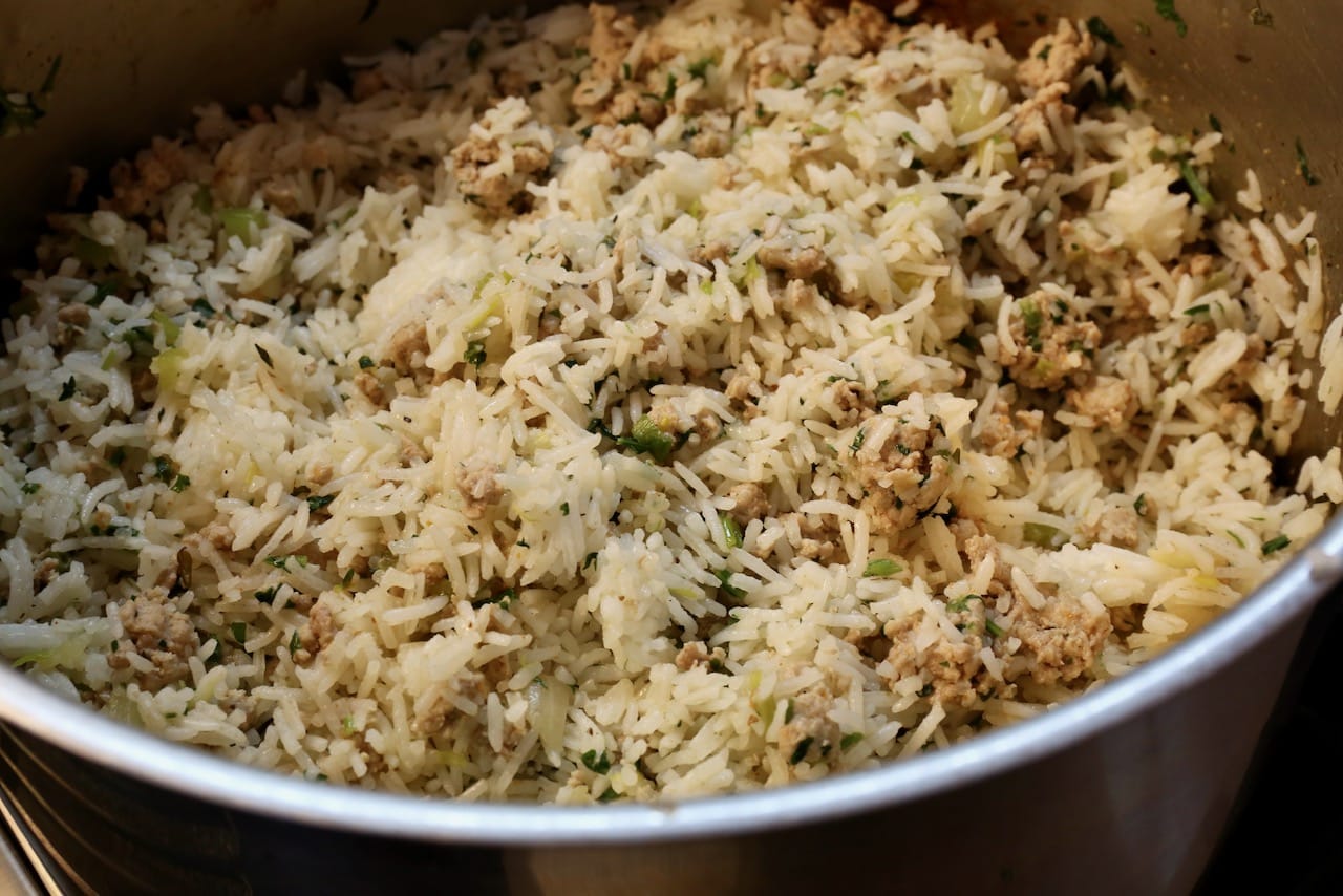 We love serving Cajun Rice Dressing as a side dish at Thanksgiving or Christmas.