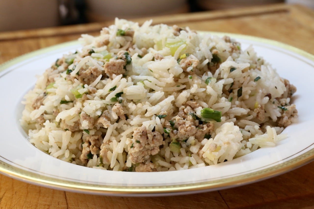 Louisiana-style Cajun Rice Dressing is a savoury side dish best paired with roast meats.