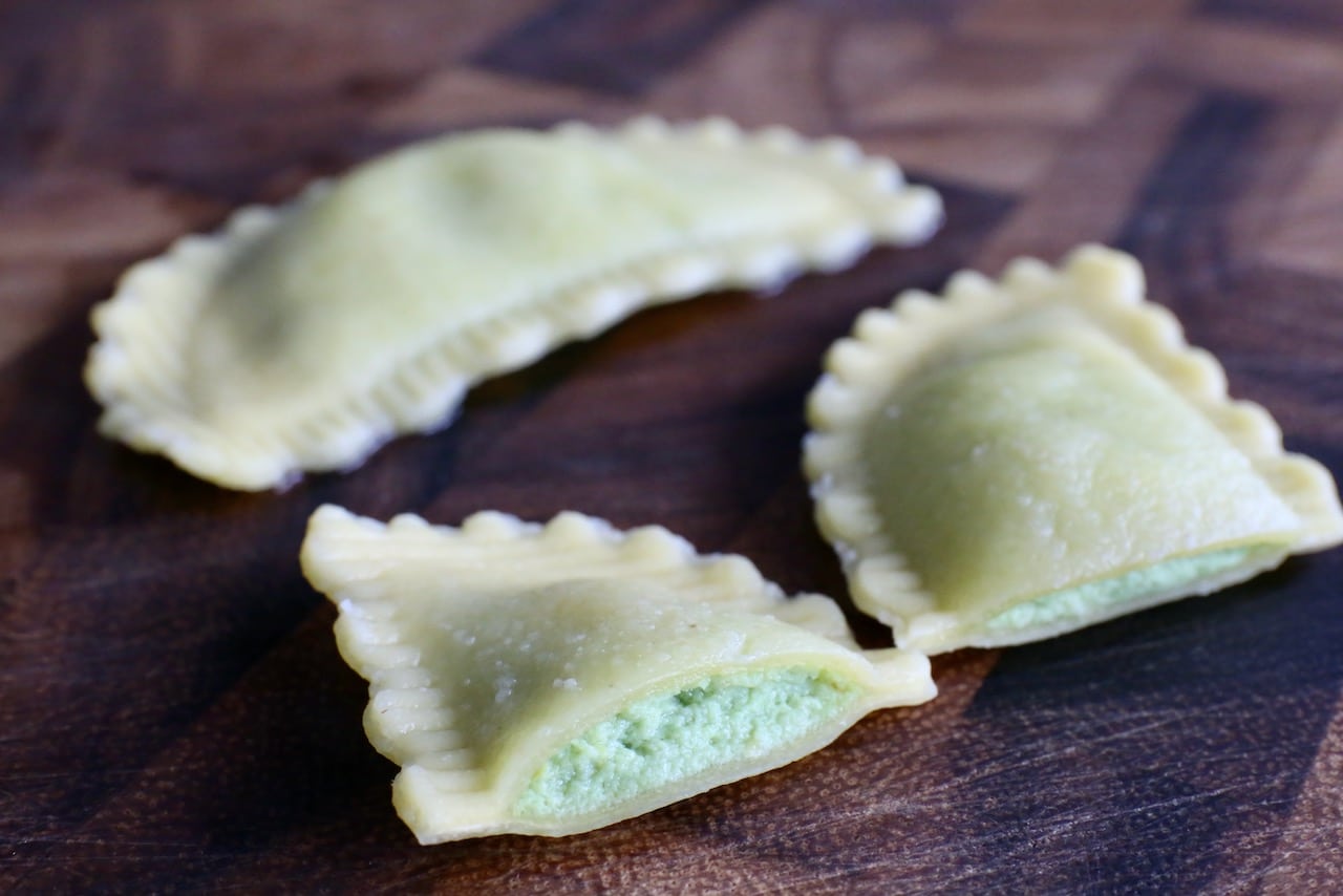 Pansotti can take on different shapes but are always filled with green coloured vegetarian filling.