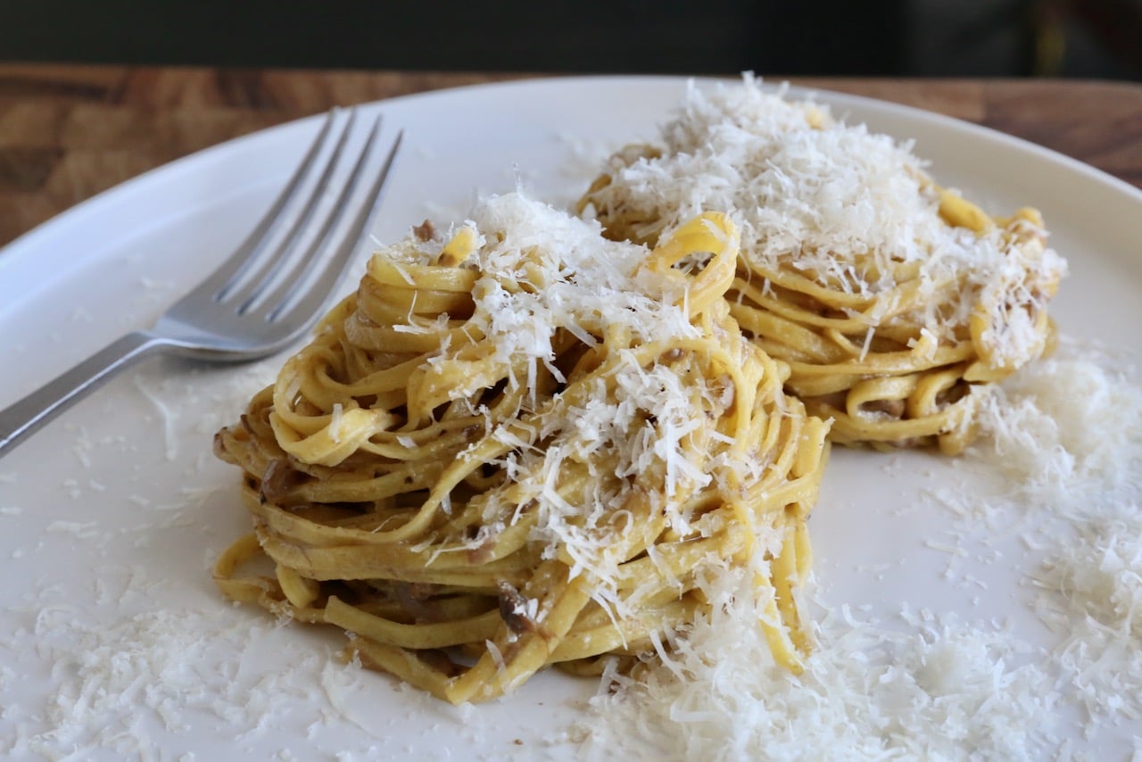 Now you're an expert on how to make decadent Porcini Truffle Cream Tajarin Pasta.