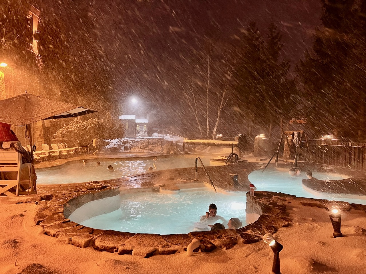 The resort's heated outdoor pool is frequented by guests in any and all weather conditions.