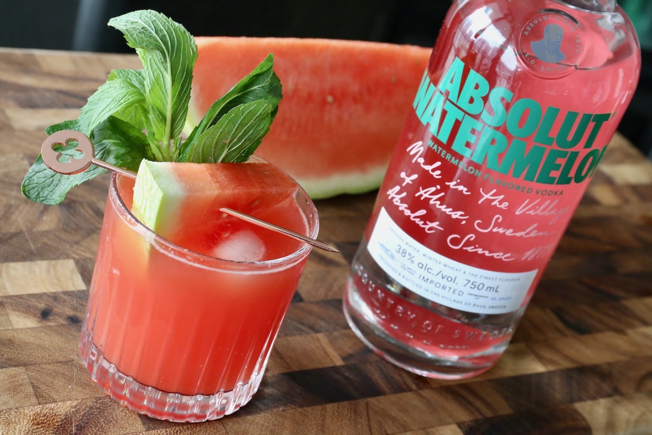 Sparkling Absolut Watermelon Vodka Mint Cocktail Drink Recipe