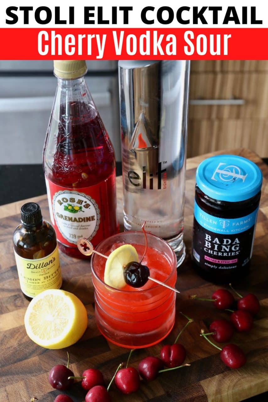 Save our Stoli Elit Cherry Vodka Sour Cocktail recipe to Pinterest!