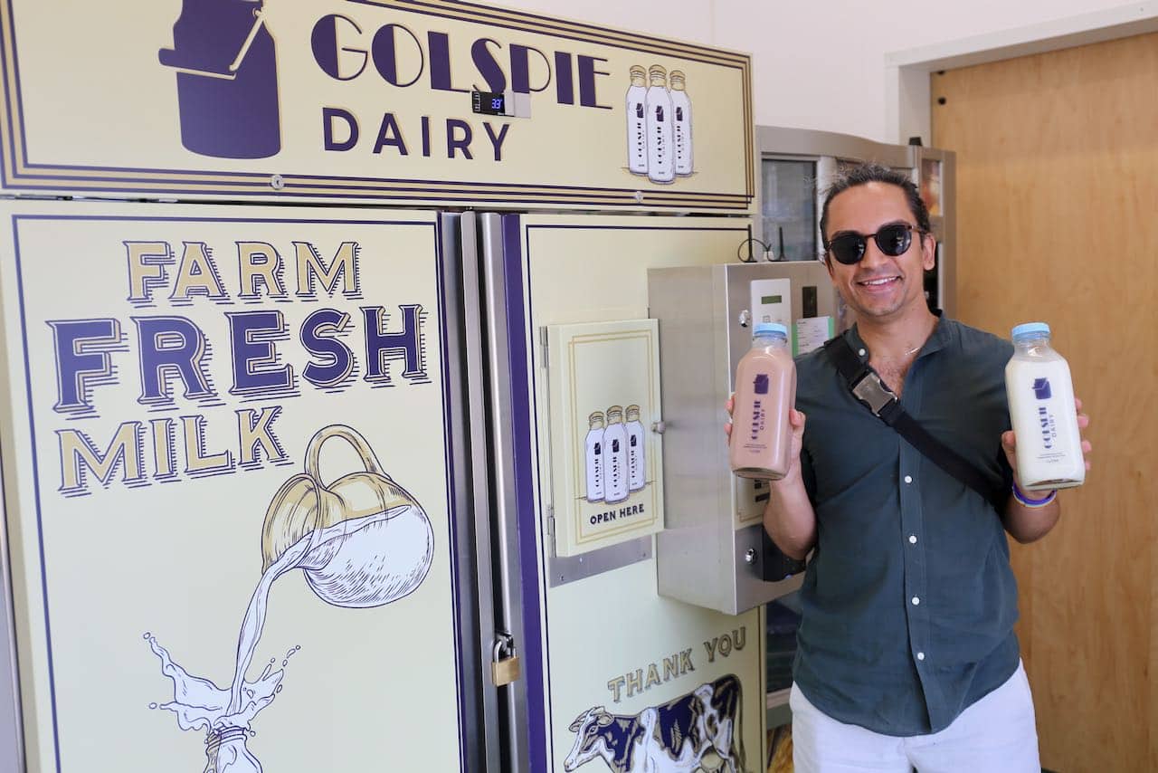 Fill up on farm-fresh milk at the Golspie Dairy vending machine in Woodstock.