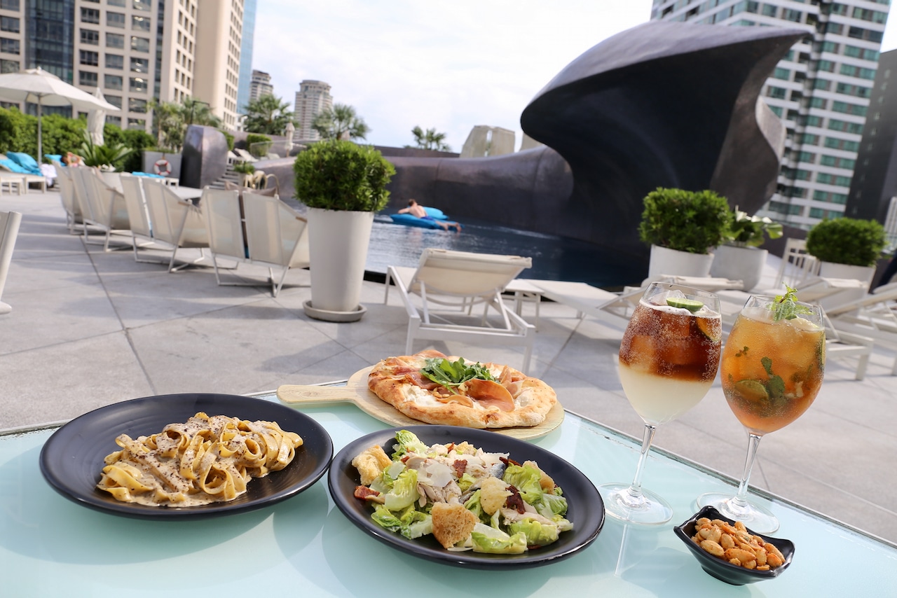 Enjoy a midday meal in the sun by the W Bangkok Pool at Wet Deck.