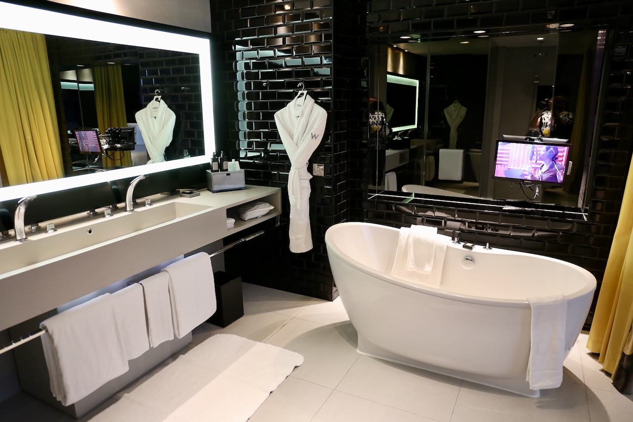 Eye-popping bathroom at W Bangkok Hotel's Marvelous Suite. 