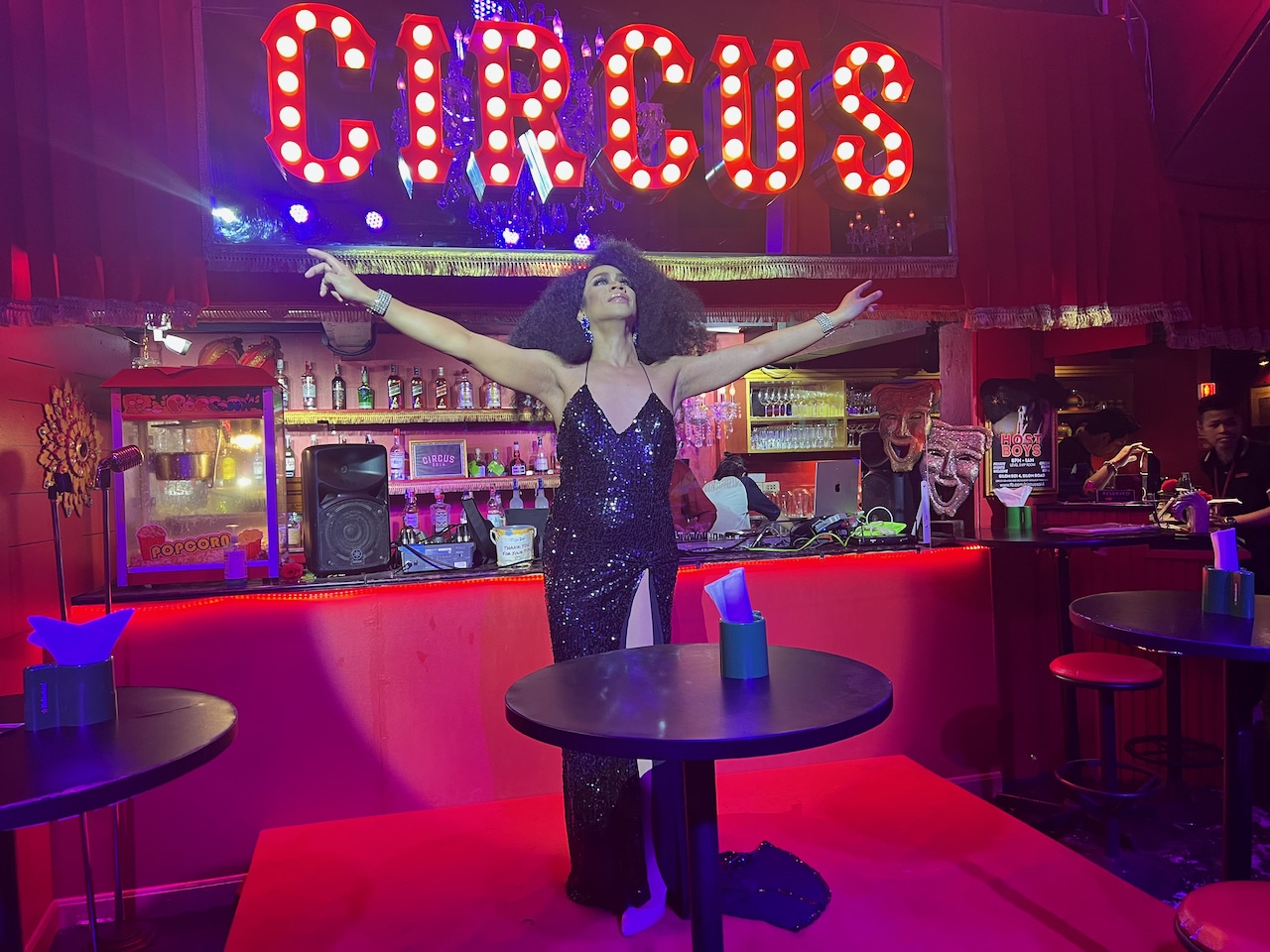 Circus Soi 4 features a spacious patio and stage inside where drag queens perform each night. 