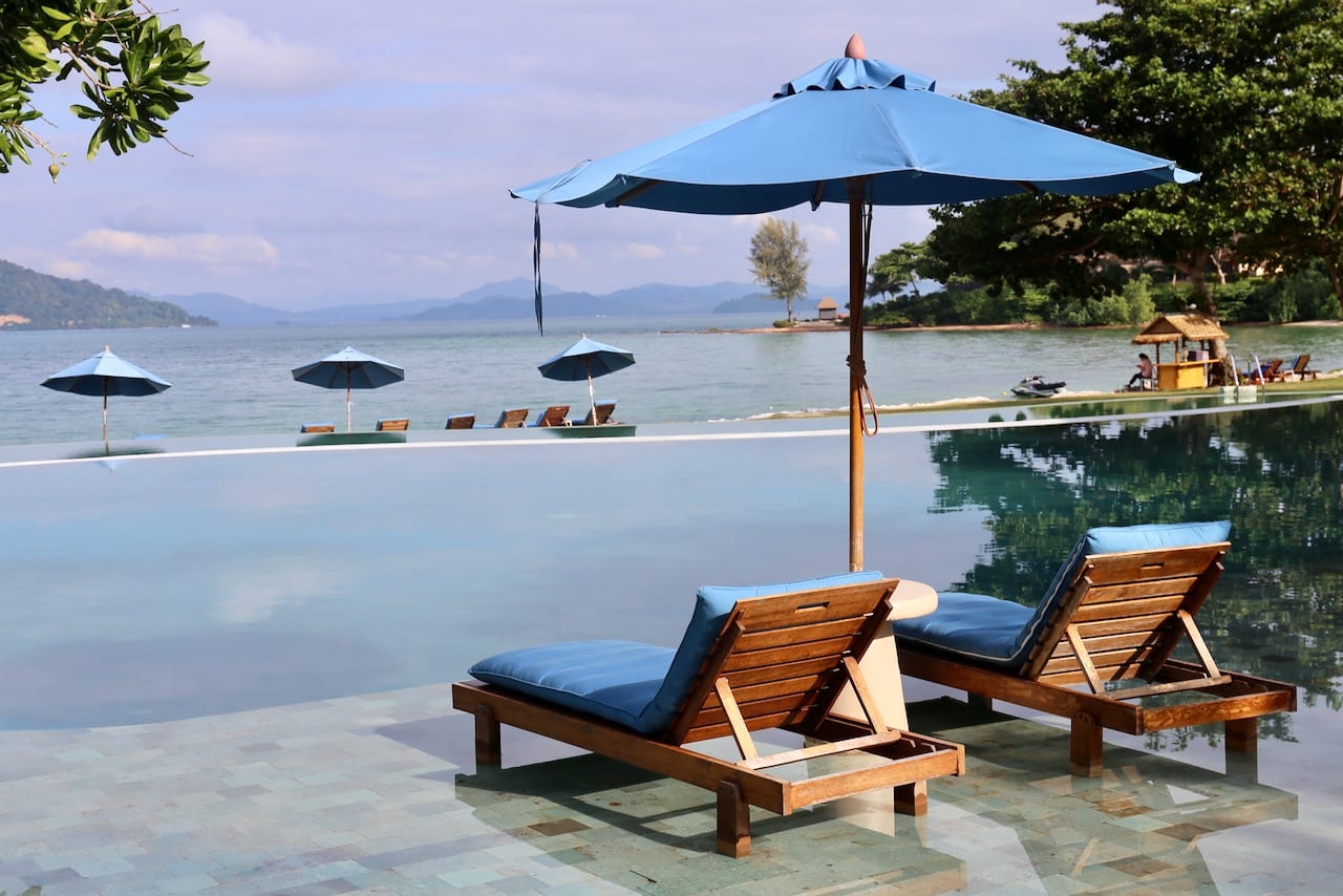 The Naka Island A Luxury Collection Resort Phuket swimming pool overlooks the beach.