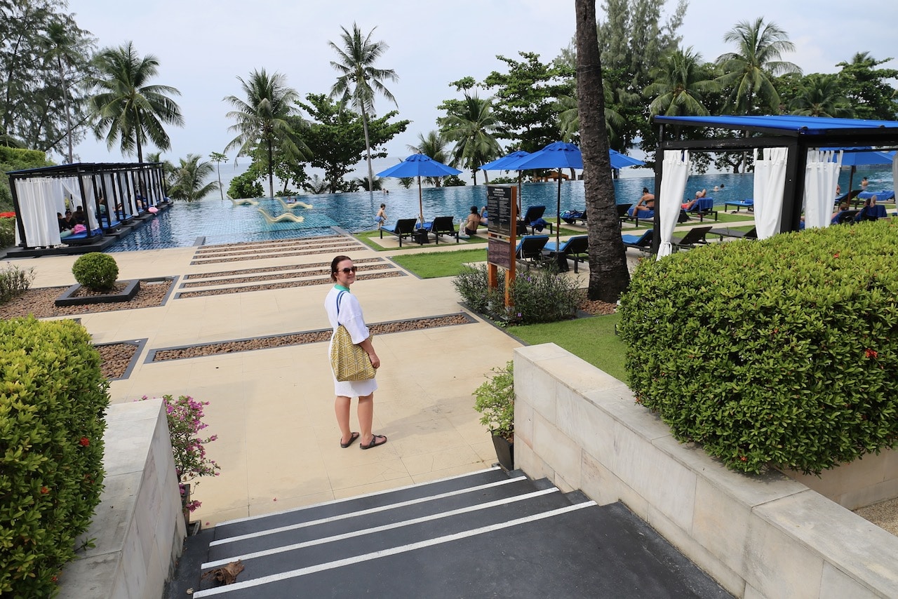 Hyatt Regency Phuket Resort swimming pool sits perched over Kamala Beach.