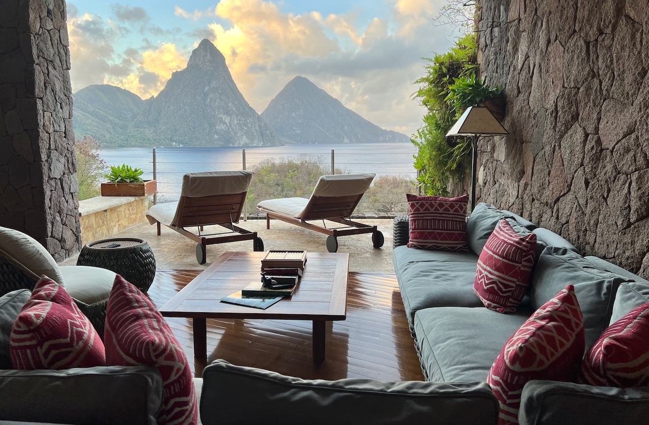 A view of the Pintons from a Jade Mountain Resort Sanctuary. 